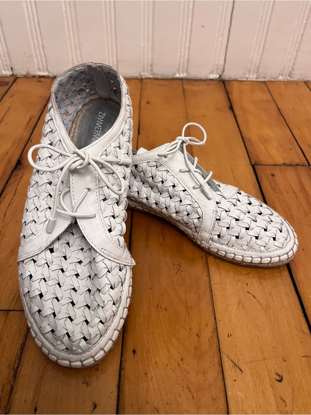 Vintage Zimmermann White Woven Leather Espadrilles, Approx Size US7-7.5